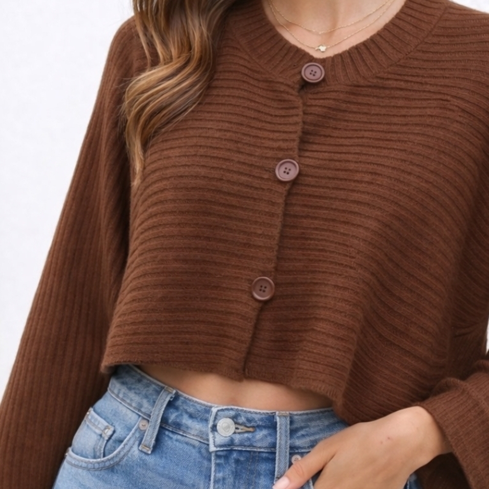 Brown Ribbed Women's Sweater